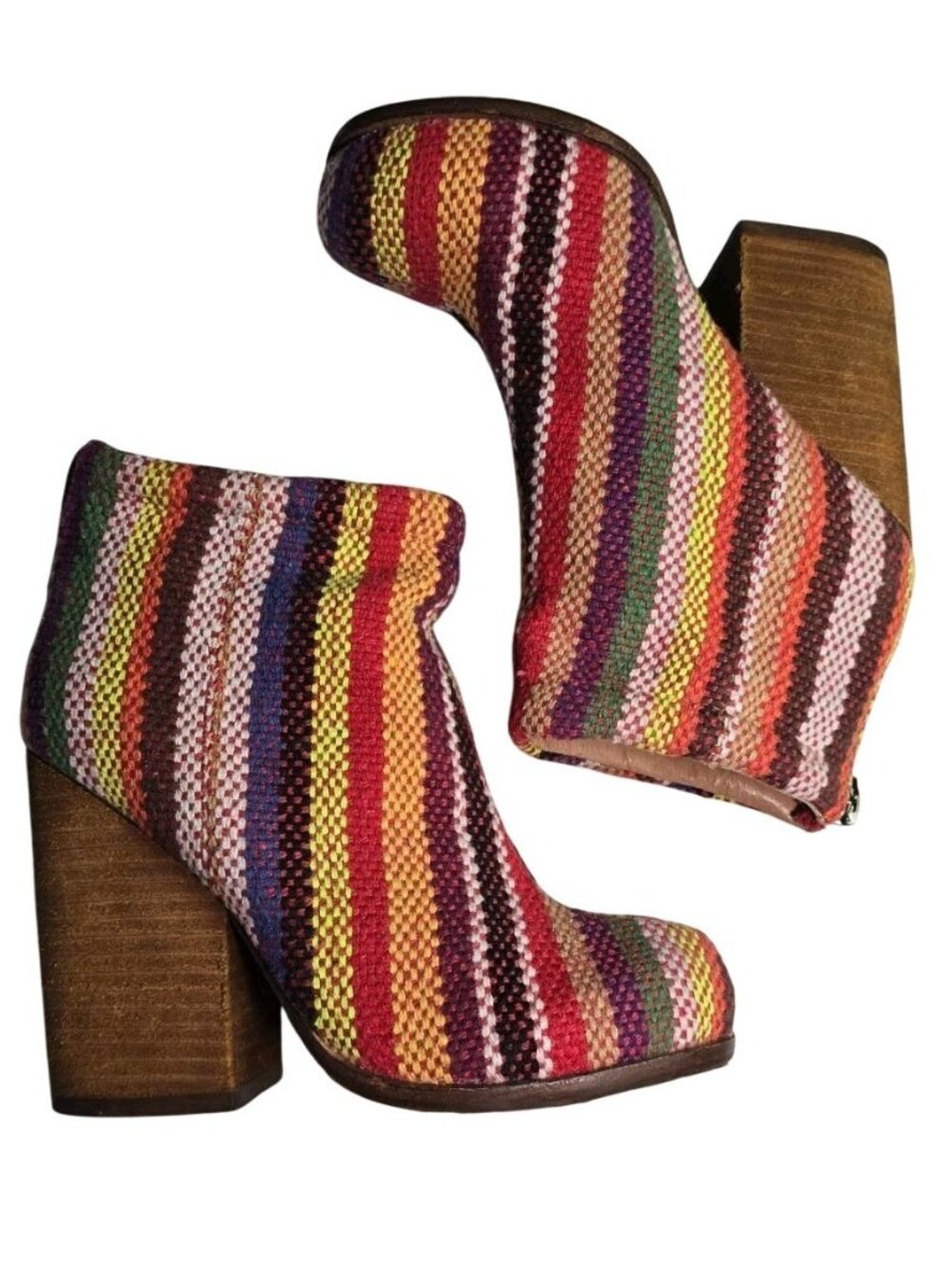 Jeffrey Campbell Handmade Havana Last Colorful Striped Chunky Heel Ankle Boots 5